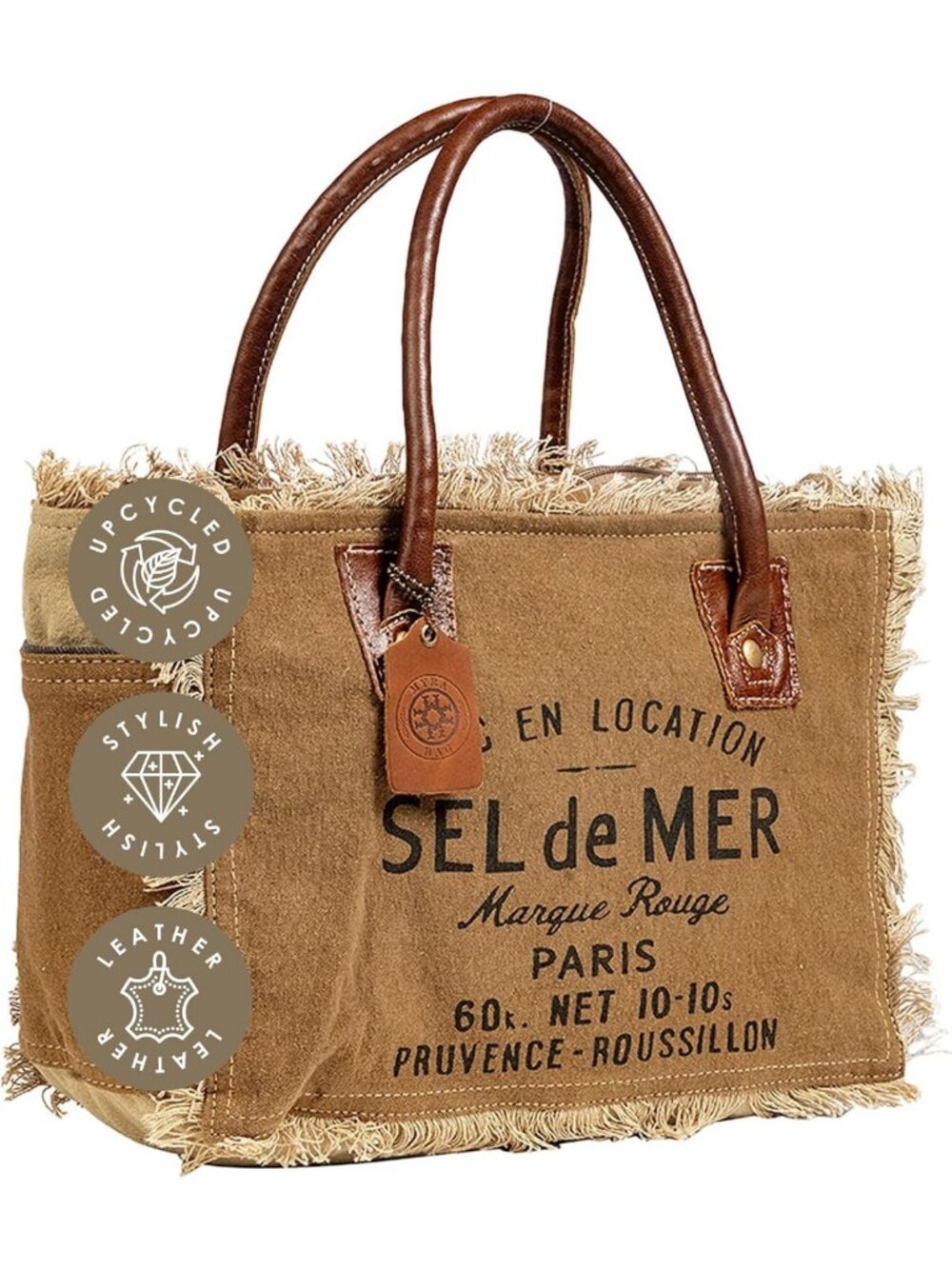 Stylish Canvas Tote Bag with Leather Strap - French Inspired Handbag for Women